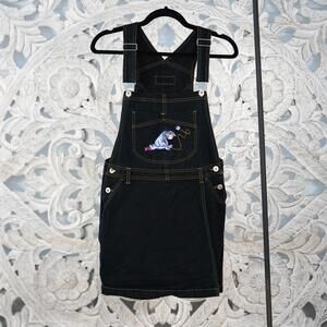 Y2K Disney Eeyore Black Denim Overall Girls M Adjustable Strap